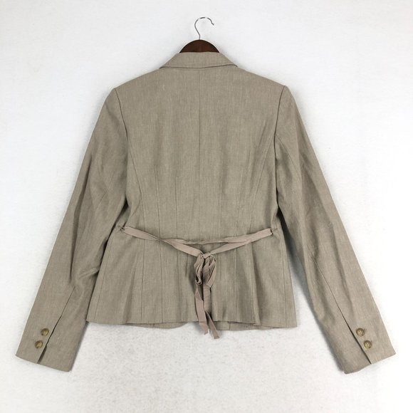 Halogen Women's Size 6 Brown Linen Blend Four Button Notch Lapel Blazer Jacket - Picture 11 of 11